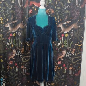 Sourpuss Teal Blue Velvet Dress